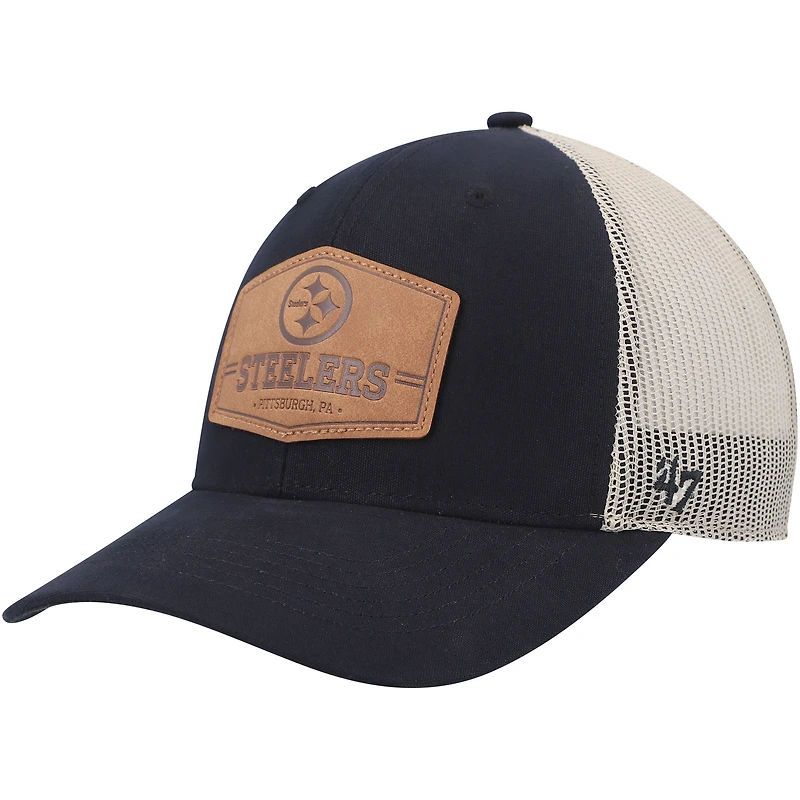 Men's '47 Dark Navy/Natural Pittsburgh Steelers Rawhide Trucker Adjustable Hat