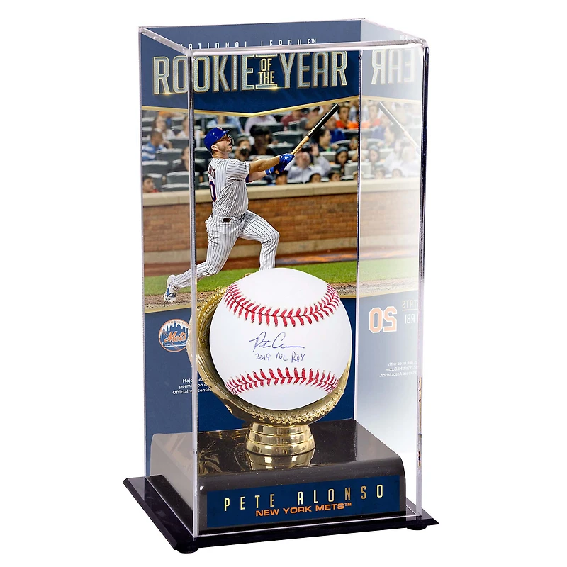Pete Alonso New York Mets Autographed Baseball with ''2019 NL ROY'' Inscription and Sublimated Baseball Display Case with Image