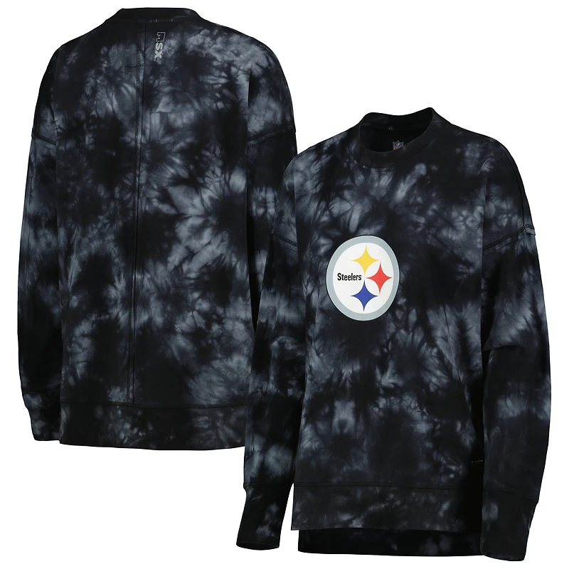 Women's MSX by Michael Strahan Black Pittsburgh Steelers Bailey Tie-Dye Tri-Blend Pullover Sweatshirt
