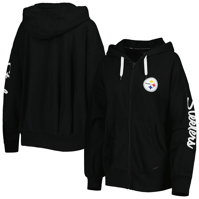 Women's MSX by Michael Strahan Black Pittsburgh Steelers Emerson Lightweight Full-Zip Hoodie