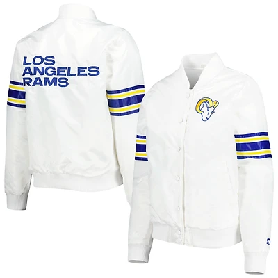 Women's Starter White Los Angeles Rams Line Up Satin Full-Snap Varsity Jacket