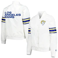 Women's Starter White Los Angeles Rams Line Up Satin Full-Snap Varsity Jacket