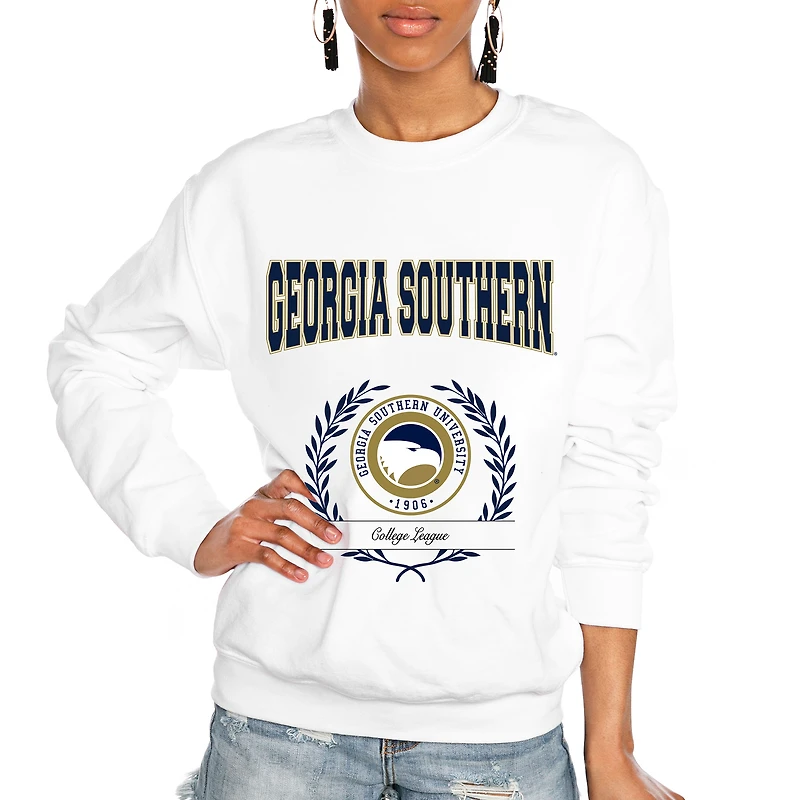Women's Gameday Couture White Georgia Southern Eagles It's a Vibe Classic Fleece Crewneck Pullover Sweatshirt