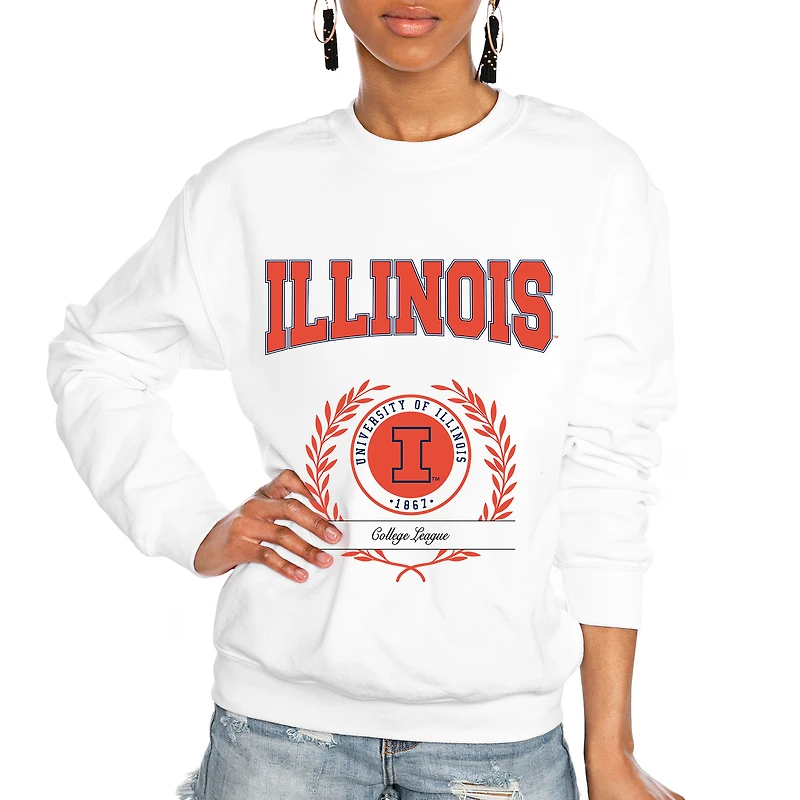 Women's Gameday Couture White Illinois Fighting Illini It's a Vibe Classic Fleece Crewneck Pullover Sweatshirt