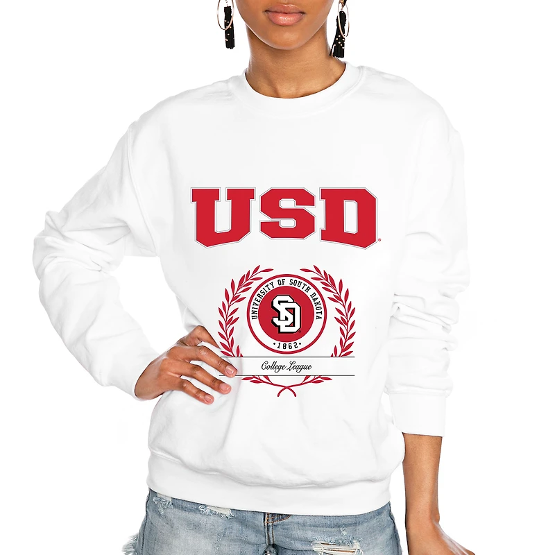 Women's Gameday Couture White South Dakota Coyotes It's a Vibe Classic Fleece Crewneck Pullover Sweatshirt