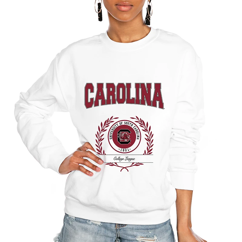 Women's Gameday Couture White South Carolina Gamecocks It's a Vibe Classic Fleece Crewneck Pullover Sweatshirt