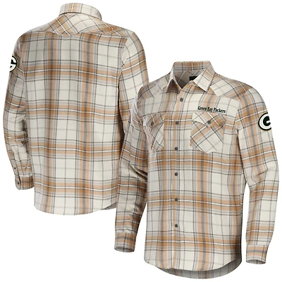 Men's NFL x Darius Rucker Collection by Fanatics Tan Green Bay Packers Flannel Long Sleeve Button-Up Shirt
