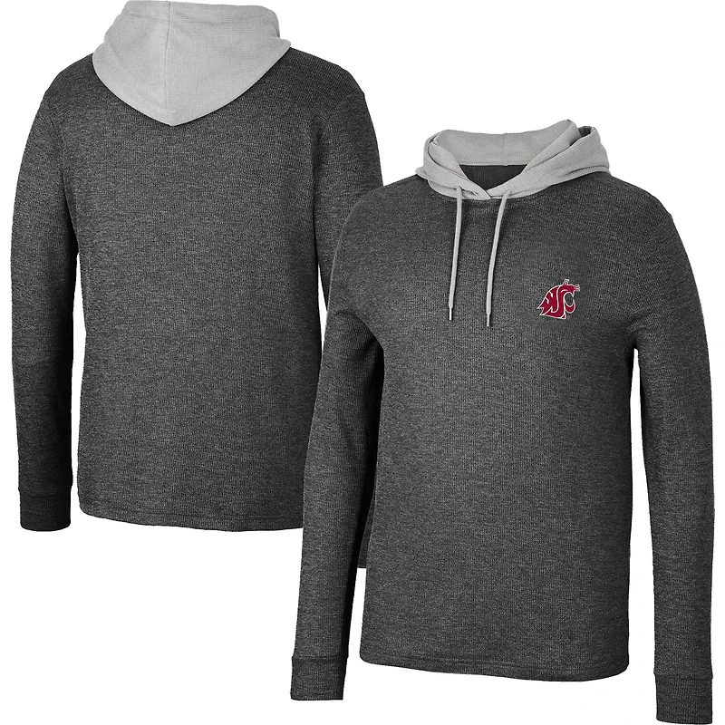 Men's Colosseum Black Washington State Cougars Ballot Waffle-Knit Thermal Long Sleeve Hoodie T-Shirt