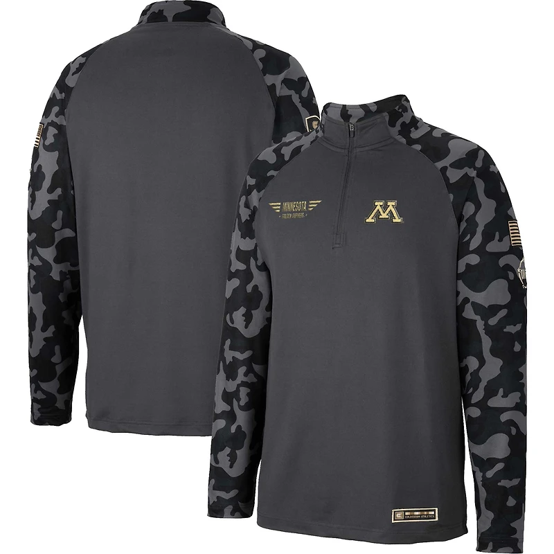 Men's Colosseum Charcoal Minnesota Golden Gophers OHT Military Appreciation Long Range Raglan Quarter-Zip Jacket