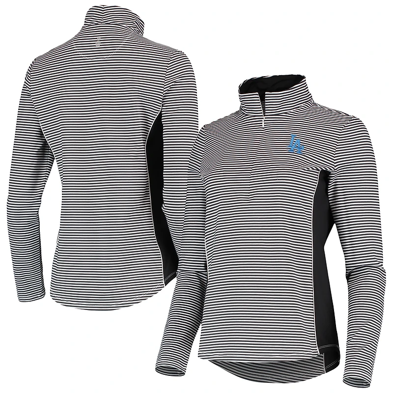 Women's Tommy Bahama Black Los Angeles Dodgers Aubrey Stripe Block IslandZone Half-Zip Jacket