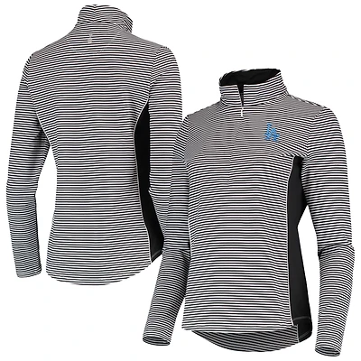 Women's Tommy Bahama Black Los Angeles Dodgers Aubrey Stripe Block IslandZone Half-Zip Jacket