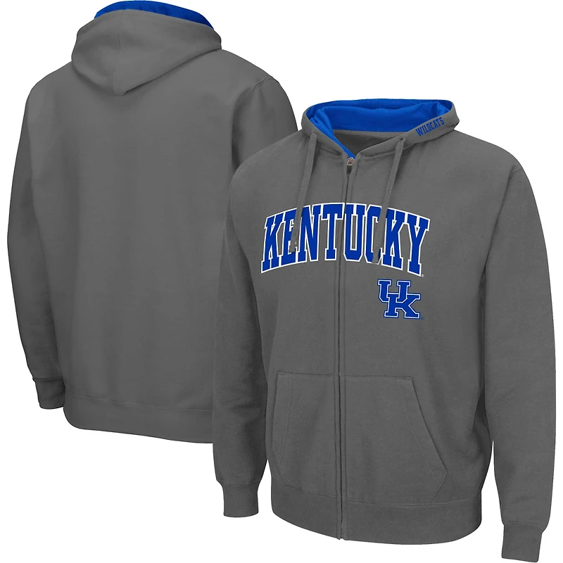 Men's Colosseum Charcoal Kentucky Wildcats Arch & Team Logo 3.0 Full-Zip Hoodie