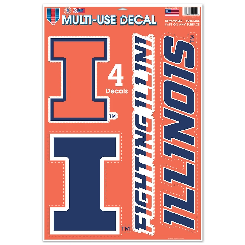 WinCraft Illinois Fighting Illini Primary 11'' x 17'' Multi-Use Decal Sheet