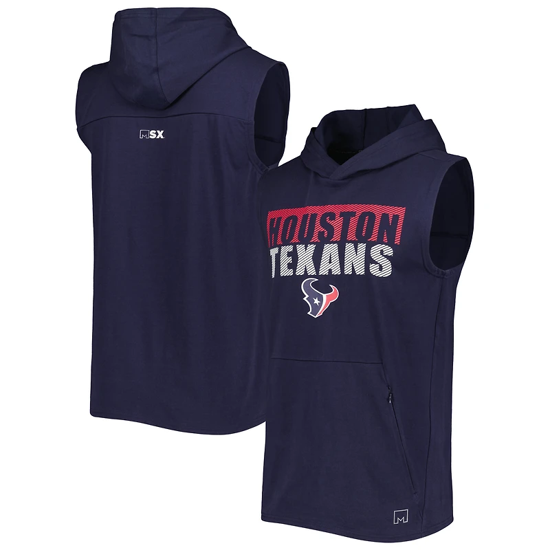 Men's MSX by Michael Strahan Navy Houston Texans Relay Sleeveless Pullover Hoodie