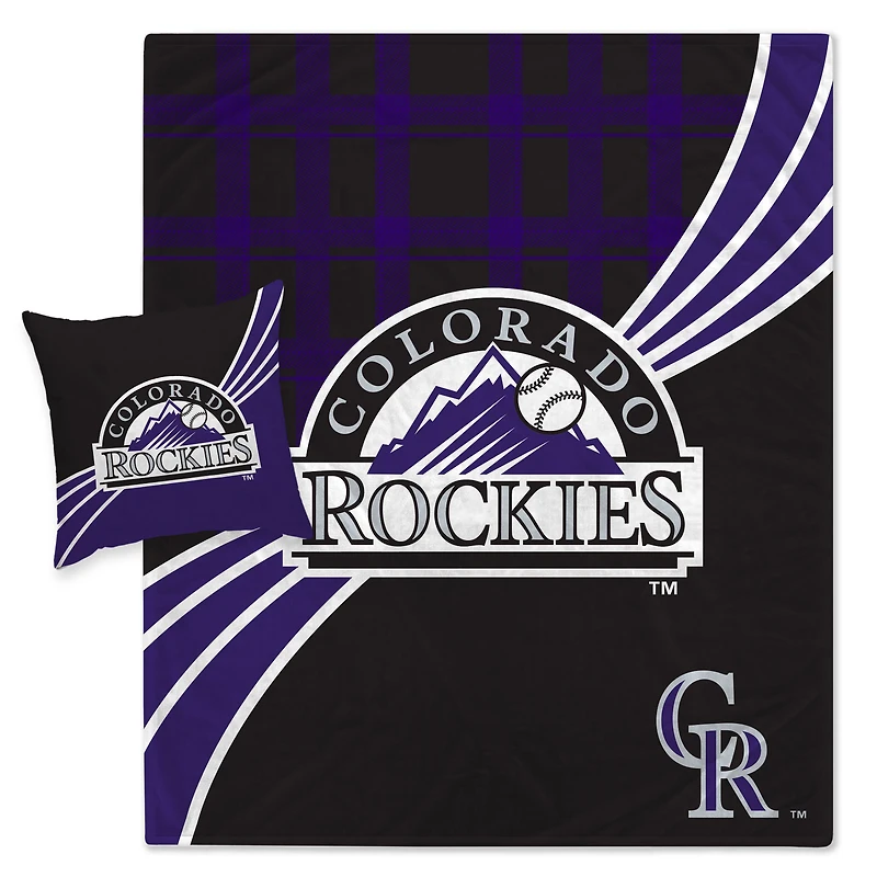 Colorado Rockies Plaid Wave Lightweight Blanket & Pillow Combo Set