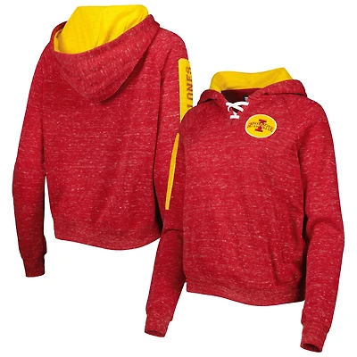 Women's Colosseum Cardinal Iowa State Cyclones The Devil Speckle Lace-Placket Raglan Pullover Hoodie