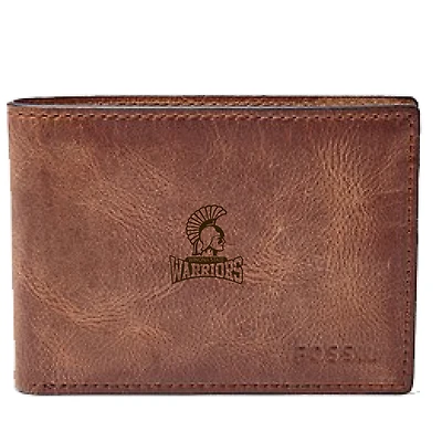 Men's Fossil Brown Winona State Warriors Leather Derrick Front Pocket Bi-Fold Wallet