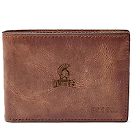 Men's Fossil Brown Winona State Warriors Leather Derrick Front Pocket Bi-Fold Wallet
