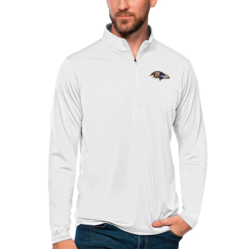Men's Antigua White Baltimore Ravens Tribute Quarter-Zip Lightweight Pullover Top