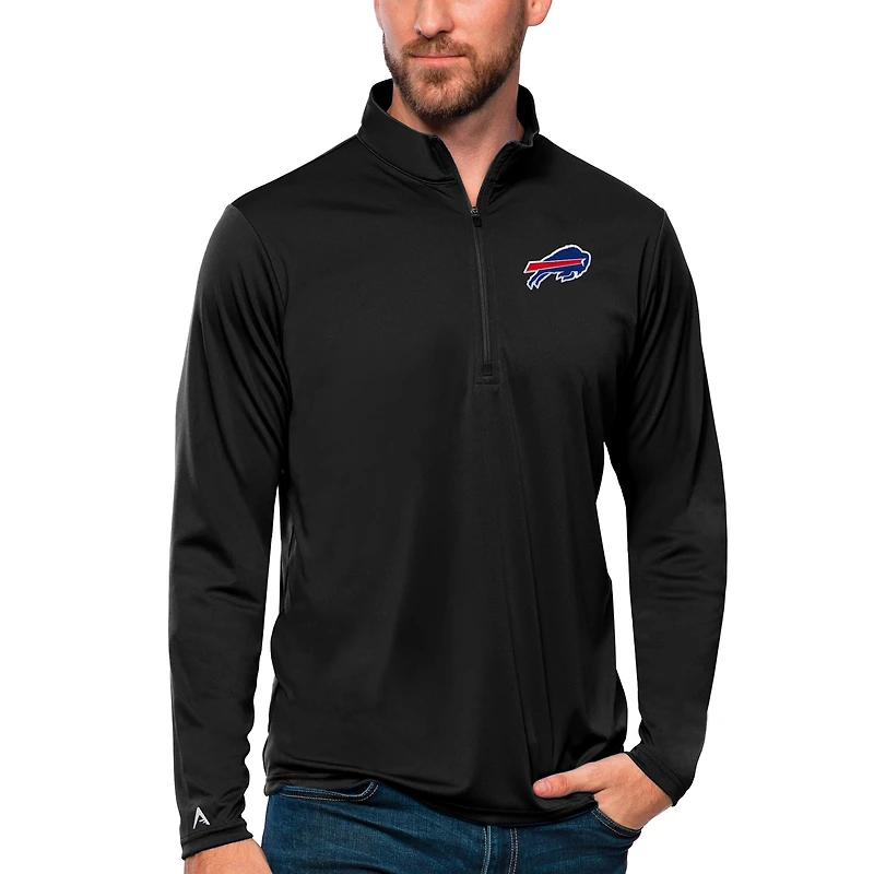 Men's Antigua Black Buffalo Bills Tribute Quarter-Zip Lightweight Pullover Top