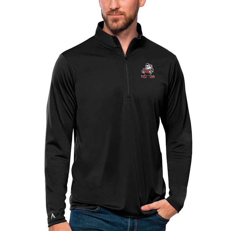 Men's Antigua Black Cleveland Browns Tribute Quarter-Zip Lightweight Pullover Top