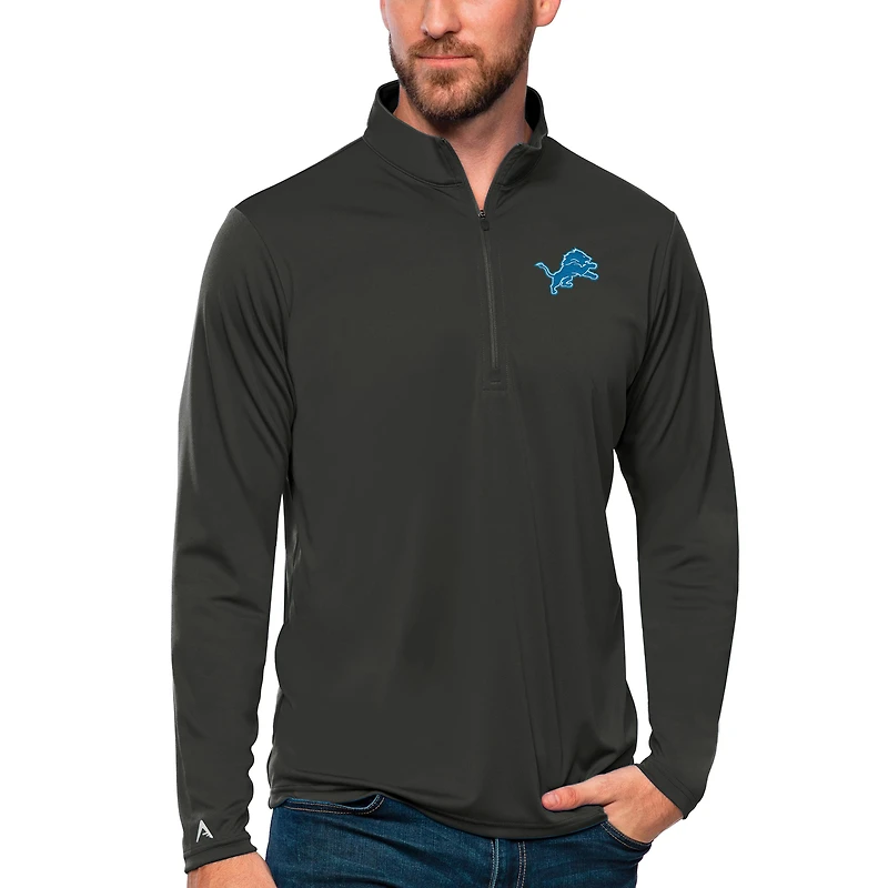 Men's Antigua Charcoal Detroit Lions Tribute Quarter-Zip Lightweight Pullover Top