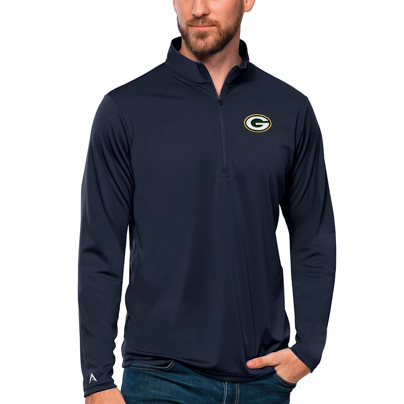 Men's Antigua Navy Green Bay Packers Tribute Quarter-Zip Lightweight Pullover Top