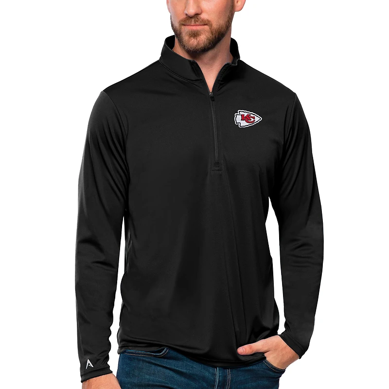 Men's Antigua Black Kansas City Chiefs Tribute Quarter-Zip Lightweight Pullover Top