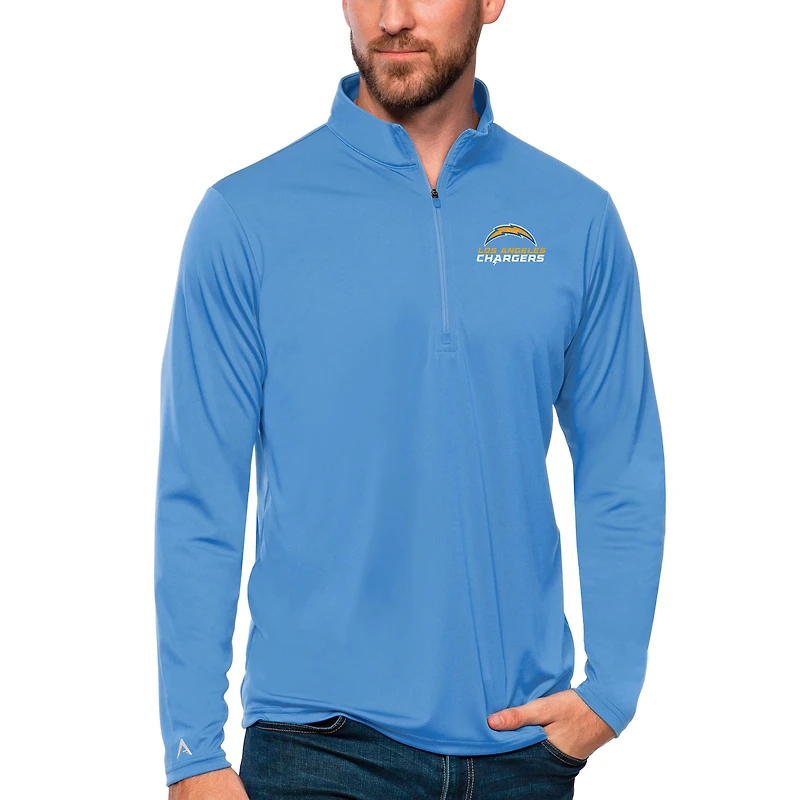 Men's Antigua Powder Blue Los Angeles Chargers Tribute Quarter-Zip Lightweight Pullover Top