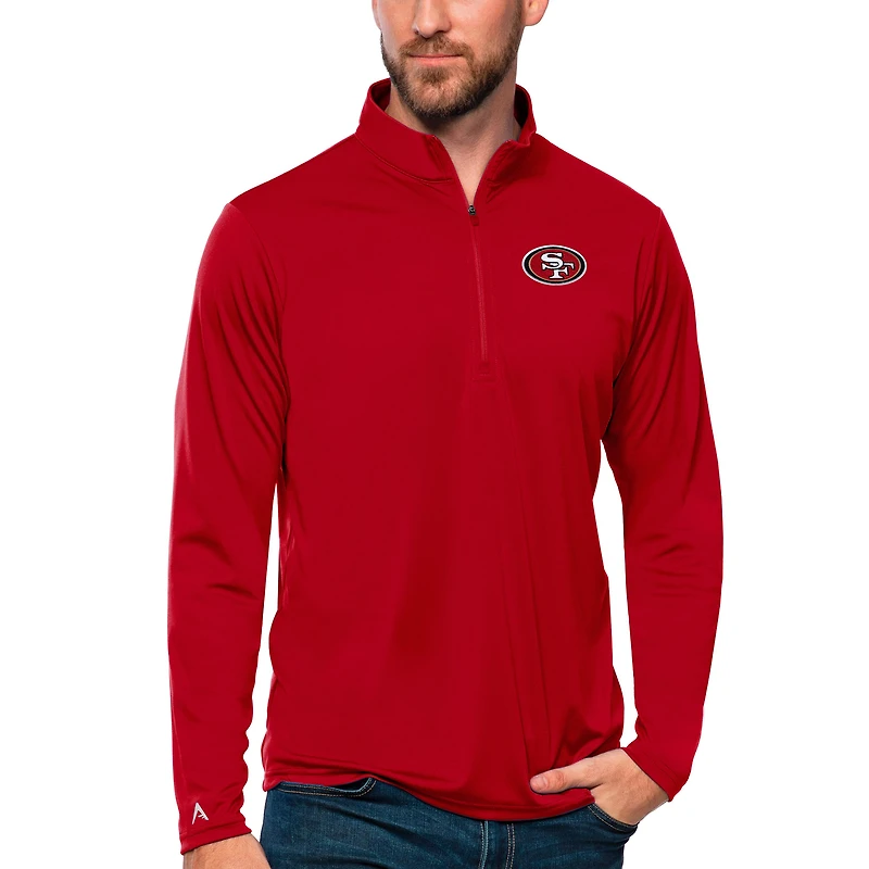Men's Antigua Scarlet San Francisco 49ers Tribute Quarter-Zip Lightweight Pullover Top