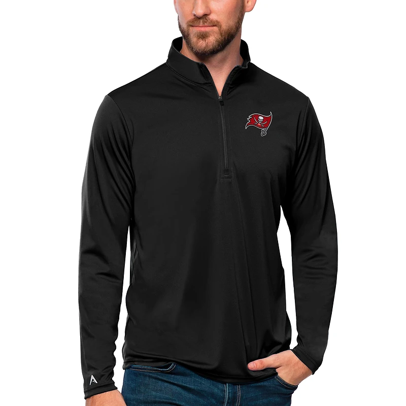 Men's Antigua Black Tampa Bay Buccaneers Tribute Quarter-Zip Lightweight Pullover Top