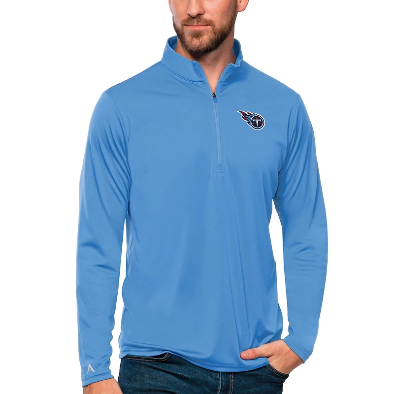 Men's Antigua Light Blue Tennessee Titans Tribute Quarter-Zip Lightweight Pullover Top