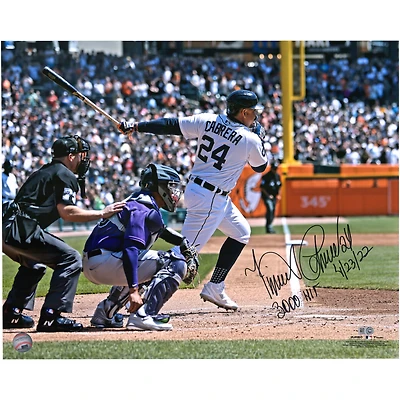 Miguel Cabrera Detroit Tigers Autographed 16'' x 20'' 3000th Hit Photograph with "4-23-22 3000th Hit" Inscription