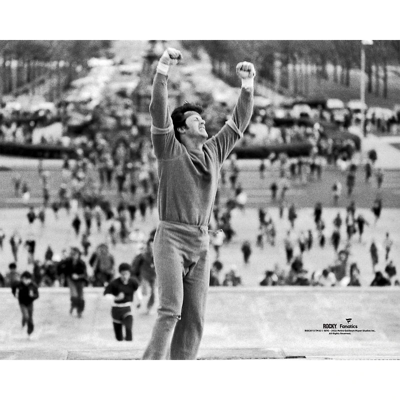 Rocky II Unsigned Black & White Rocky with Arms Up on the Philadelphia Steps Photograph