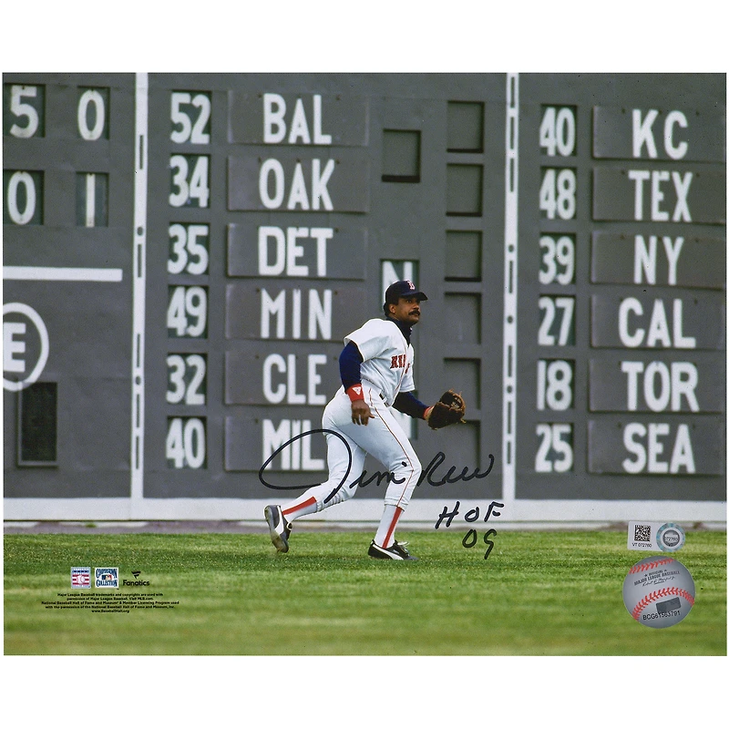 Jim Rice Boston Red Sox Autographed 8'' x 10'' Fielding in Front of the Green Monster Photograph with ''HOF 09'' Inscription
