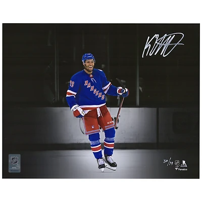 K'Andre Miller New York Rangers Autographed 11'' x 14'' Blue Jersey Celebration Spotlight Photograph - Limited Edition of 79