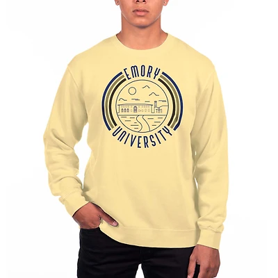 Men's Uscape Apparel Yellow Emory Eagles Pigment Dyed Fleece Crew Neck Sweatshirt