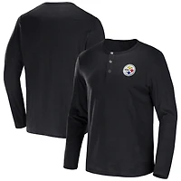 Men's NFL x Darius Rucker Collection by Fanatics Black Pittsburgh Steelers Slub Jersey Henley Long Sleeve T-Shirt