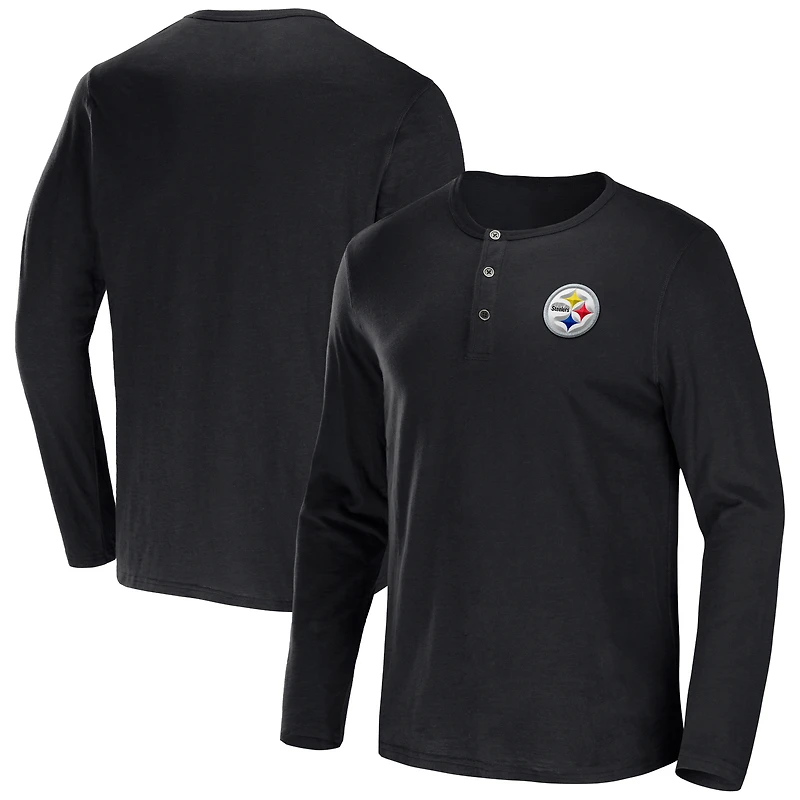 Men's NFL x Darius Rucker Collection by Fanatics Black Pittsburgh Steelers Slub Jersey Henley Long Sleeve T-Shirt