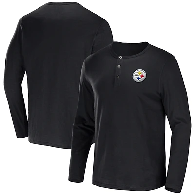 Men's NFL x Darius Rucker Collection by Fanatics Black Pittsburgh Steelers Slub Jersey Henley Long Sleeve T-Shirt