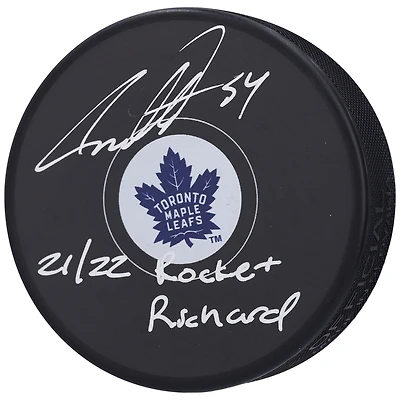 Auston Matthews Toronto Maple Leafs Autographed Hockey Puck with "21/22 Rocket Richard" Inscription