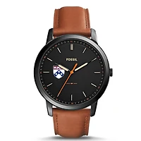 Fossil Black Pennsylvania Quakers Personalized Minimalist Slim Light Brown Leather Watch