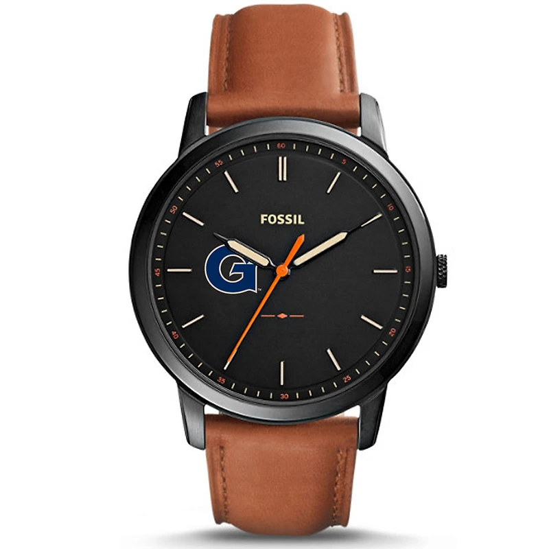 Fossil Black Georgetown Hoyas Personalized Minimalist Slim Light Brown Leather Watch