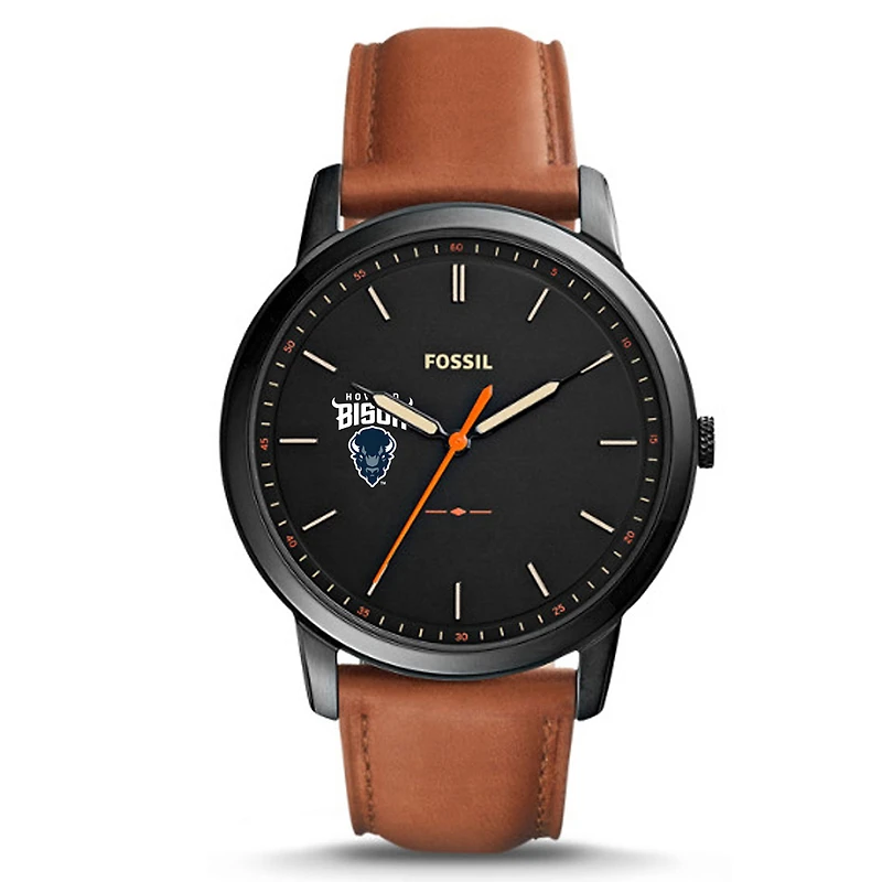 Fossil Black Howard Bison Personalized Minimalist Slim Light Brown Leather Watch