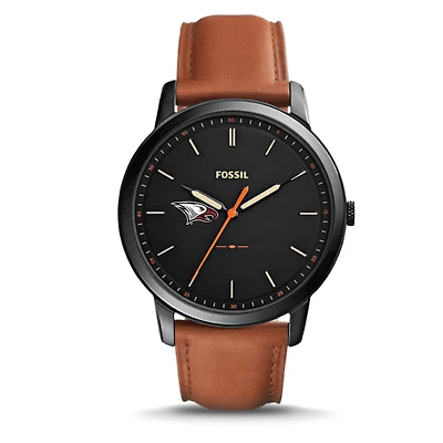 Fossil Black North Carolina Central Eagles Personalized Minimalist Slim Light Brown Leather Watch