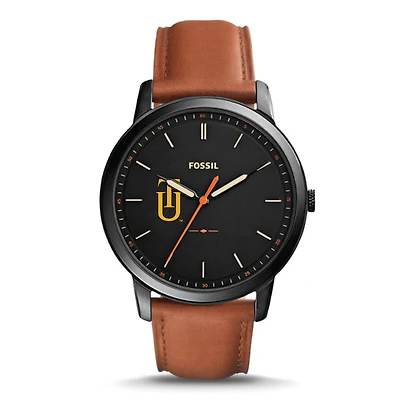 Fossil Black Tuskegee Golden Tigers Personalized Minimalist Slim Light Brown Leather Watch