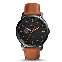 Fossil Black South Carolina Gamecocks Personalized Minimalist Slim Light Brown Leather Watch