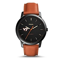 Fossil Black Virginia Tech Hokies Personalized Minimalist Slim Light Brown Leather Watch