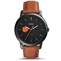 Fossil Black Clemson Tigers Personalized Minimalist Slim Light Brown Leather Watch