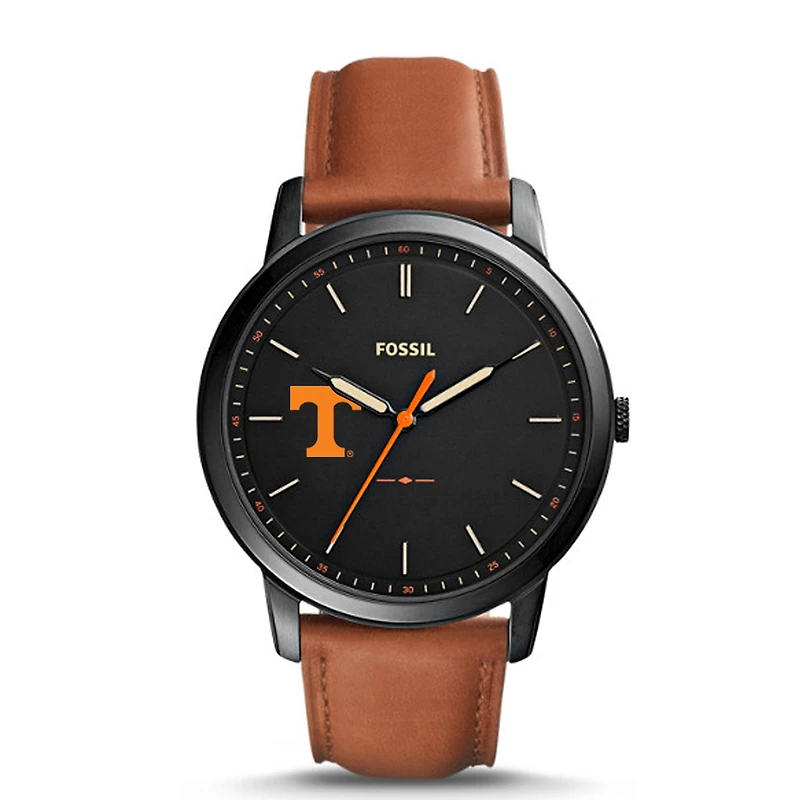 Fossil Black Tennessee Volunteers Personalized Minimalist Slim Light Brown Leather Watch